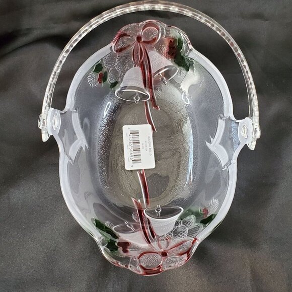 Mikasa Celebrations Holiday Bells Collection Basket 7.75" Clear & Red Christmas - Picture 8 of 16